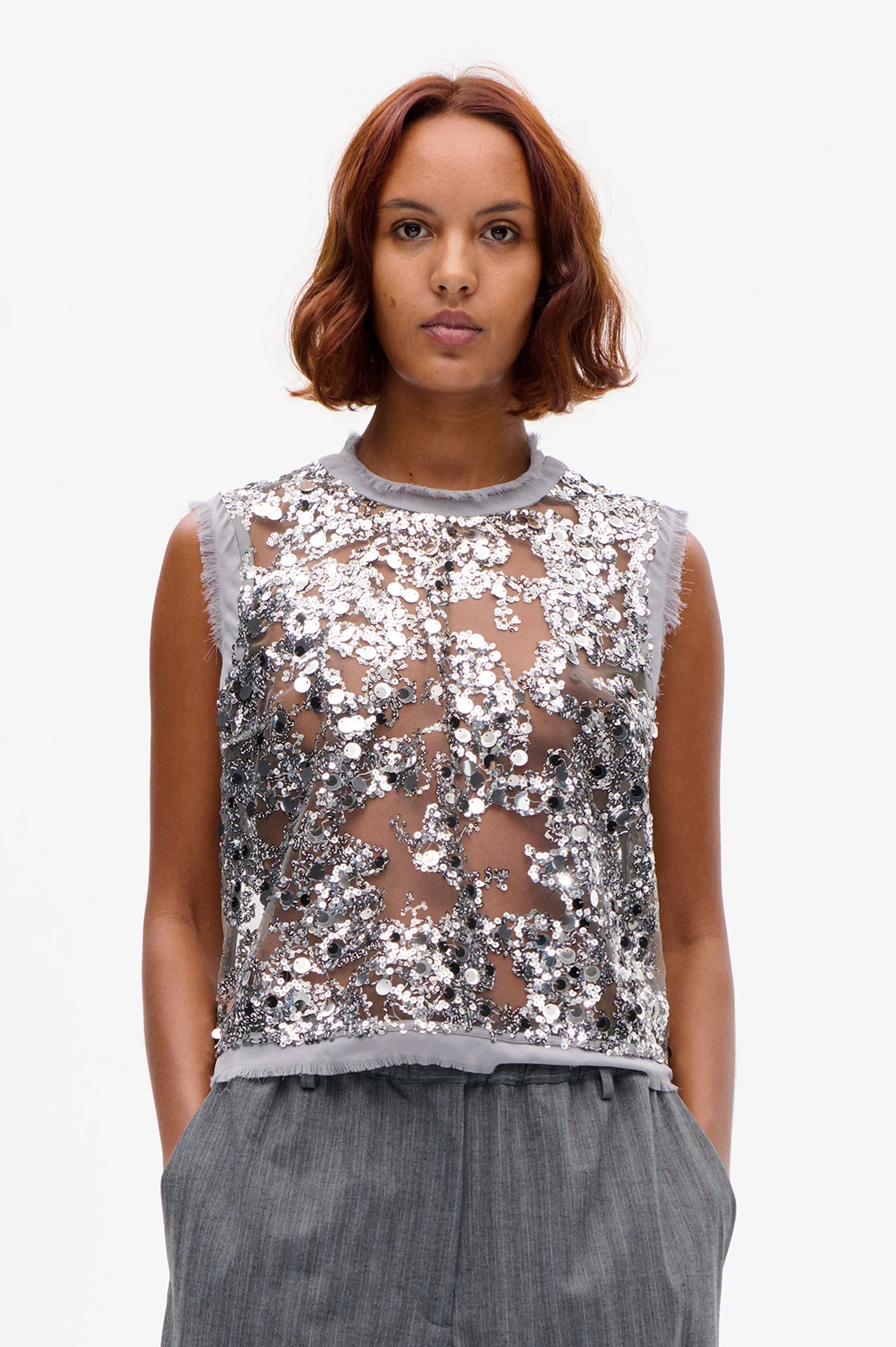 BAUM & PFERDGARTEN Top "Manira" grey sequins