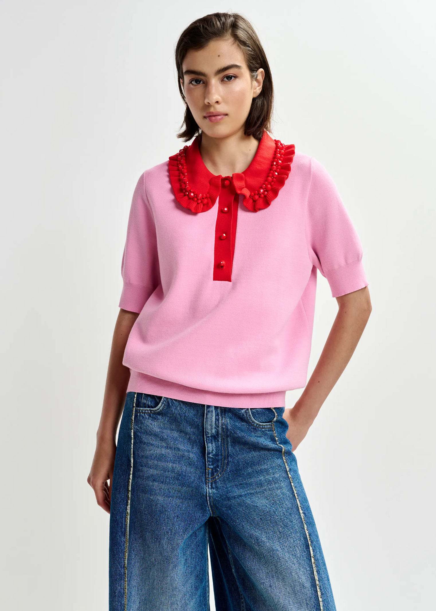 ESSENTIEL ANTWERP Knit Polo "Jewelry" cotton candy