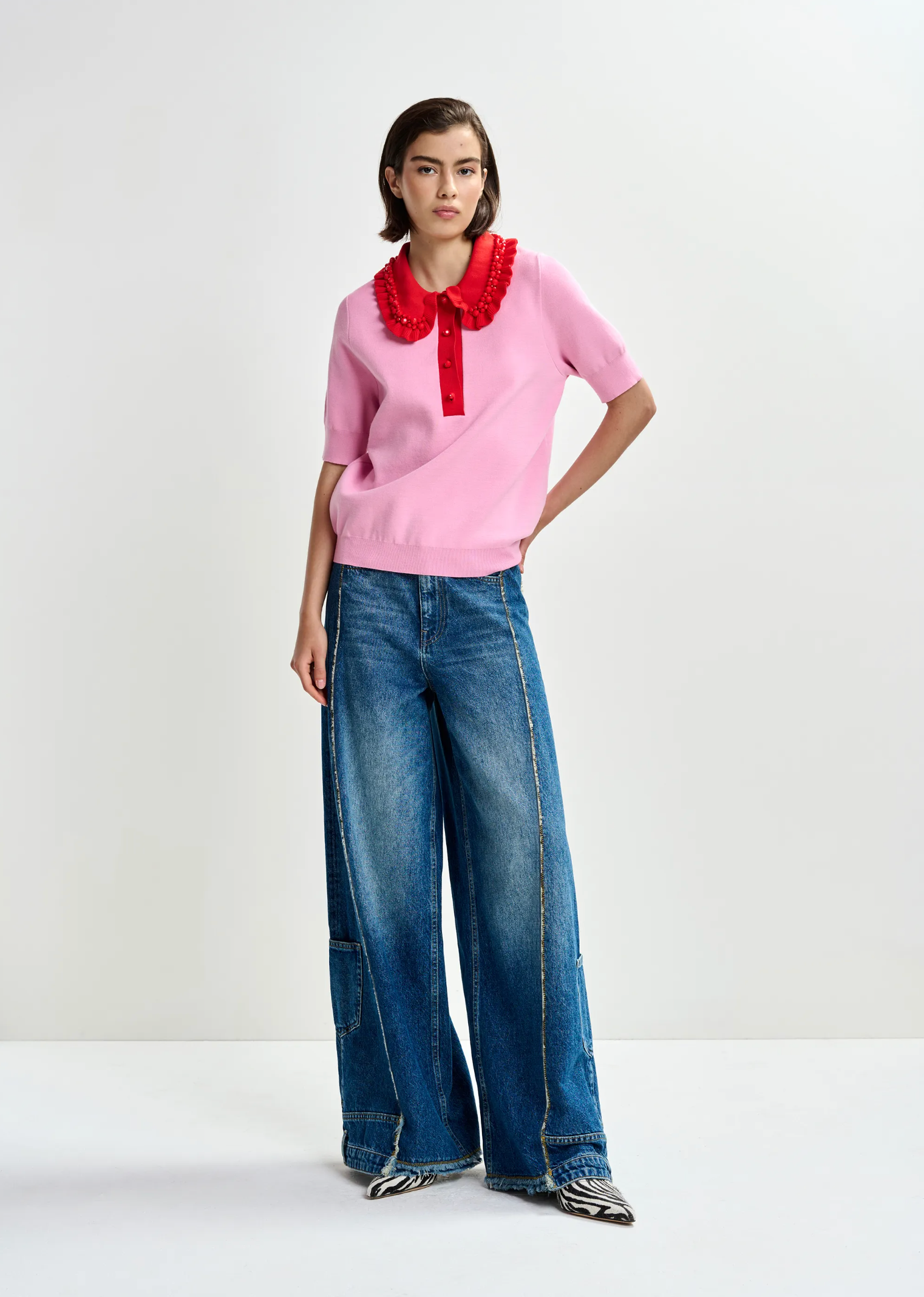 ESSENTIEL ANTWERP Knit Polo "Jewelry" cotton candy