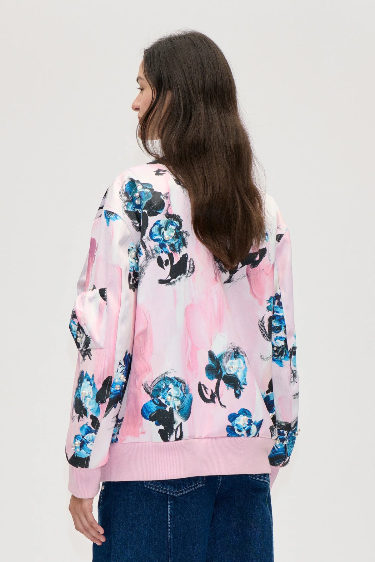 STINE GOYA Bomber Jacket "Blue roses on blush"