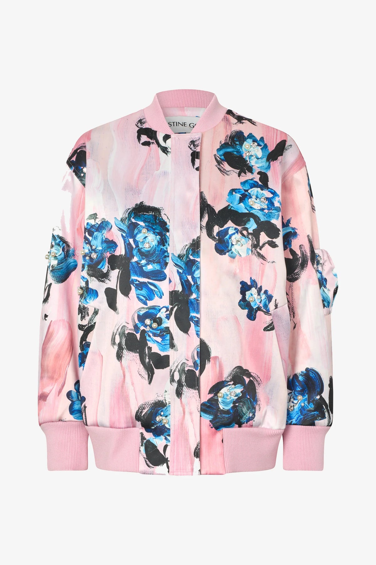 STINE GOYA Bomber Jacket "Blue roses on blush"