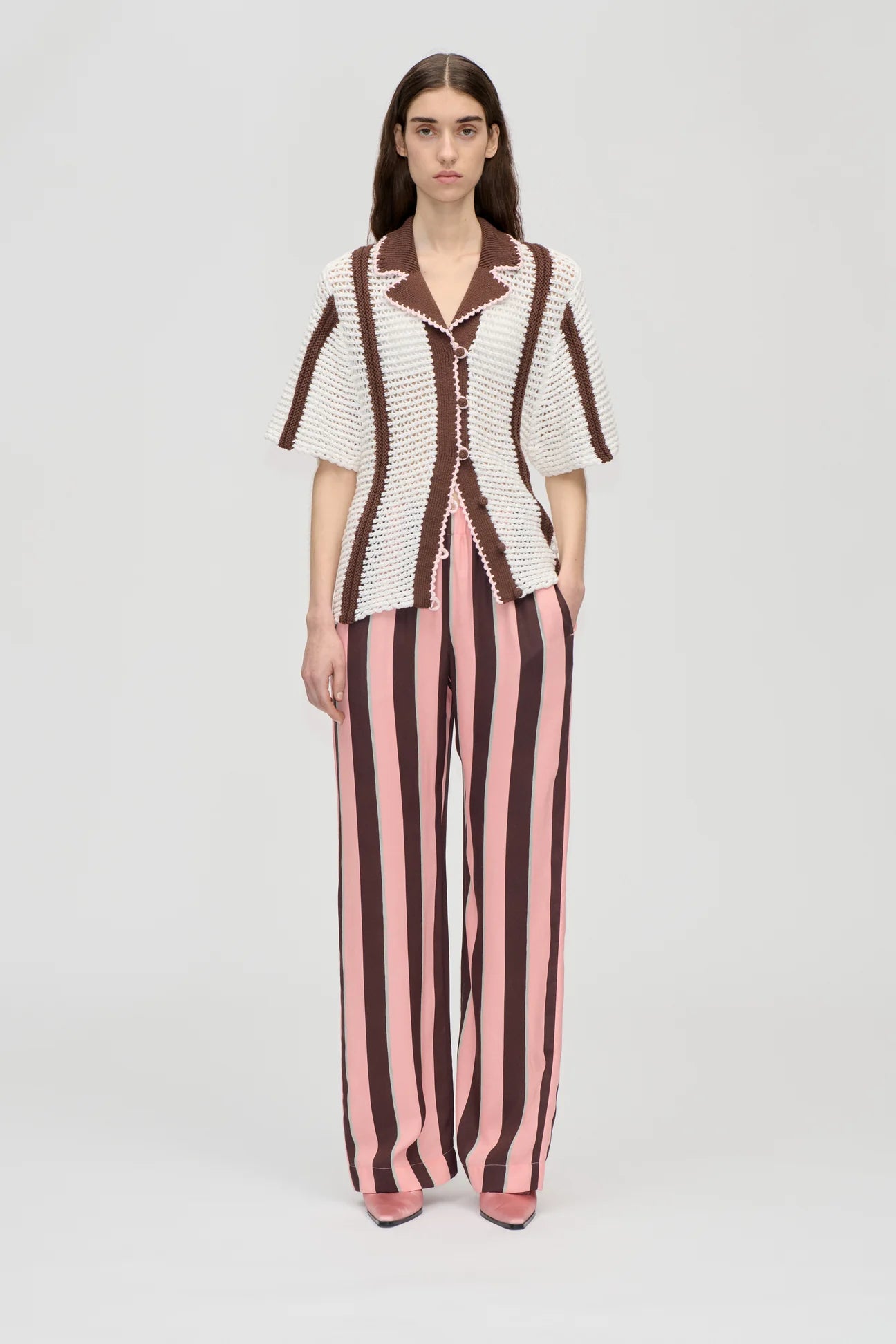 STINE GOYA Pants "Rosewood mint stripes"