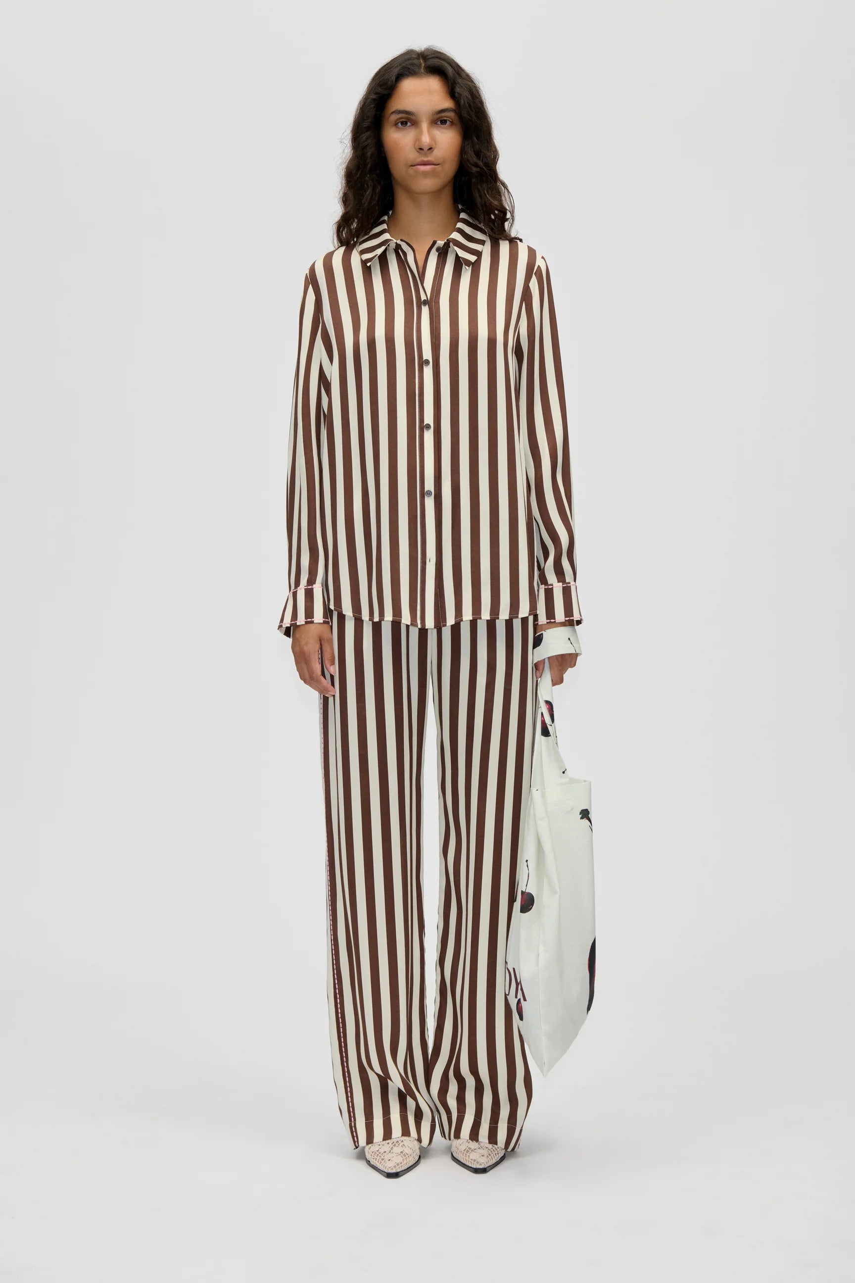 STINE GOYA Pants "ivory stripes" offwhite darkbrown