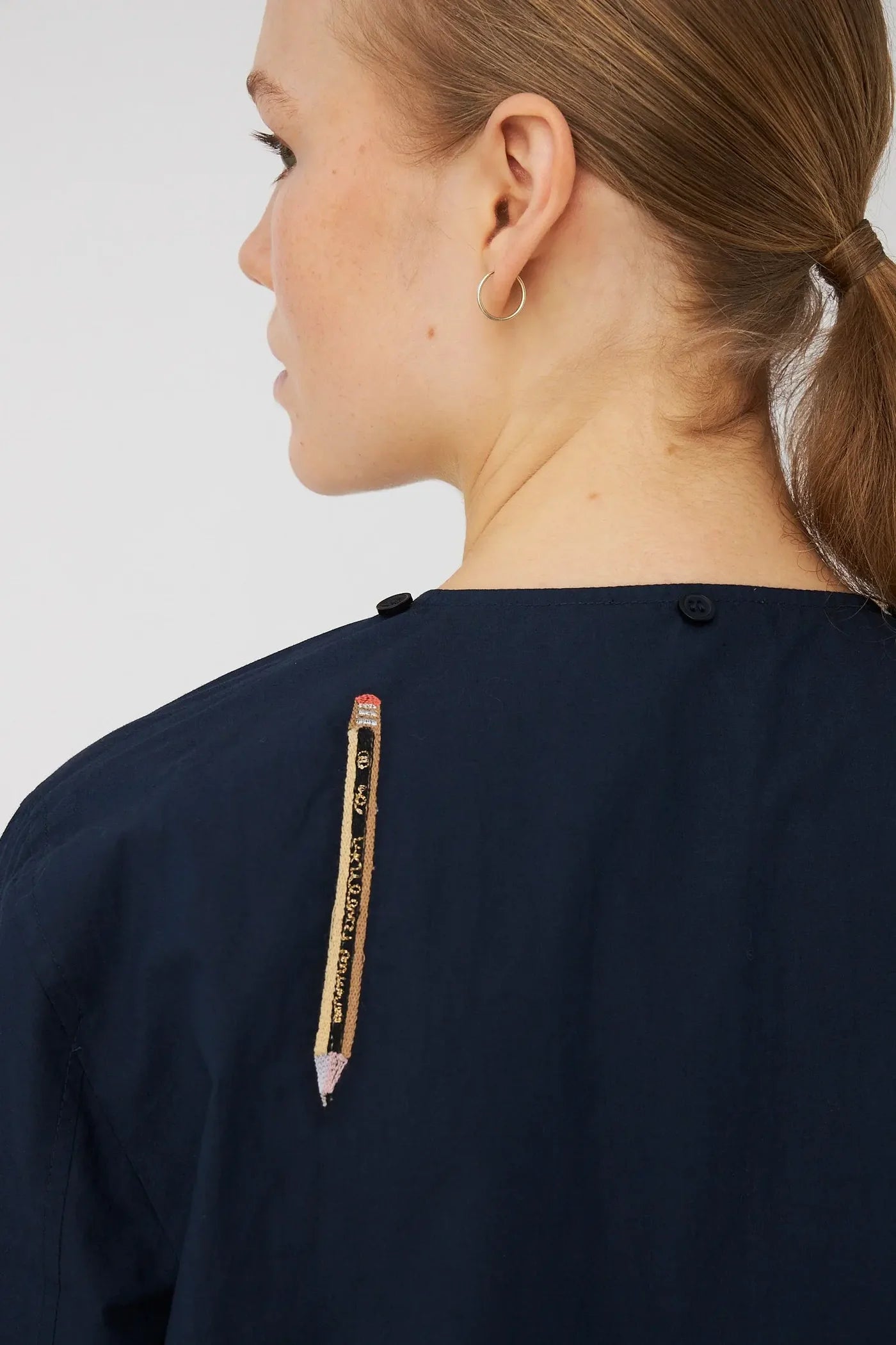 STELLA NOVA Embroidered cotton bow shirt navy