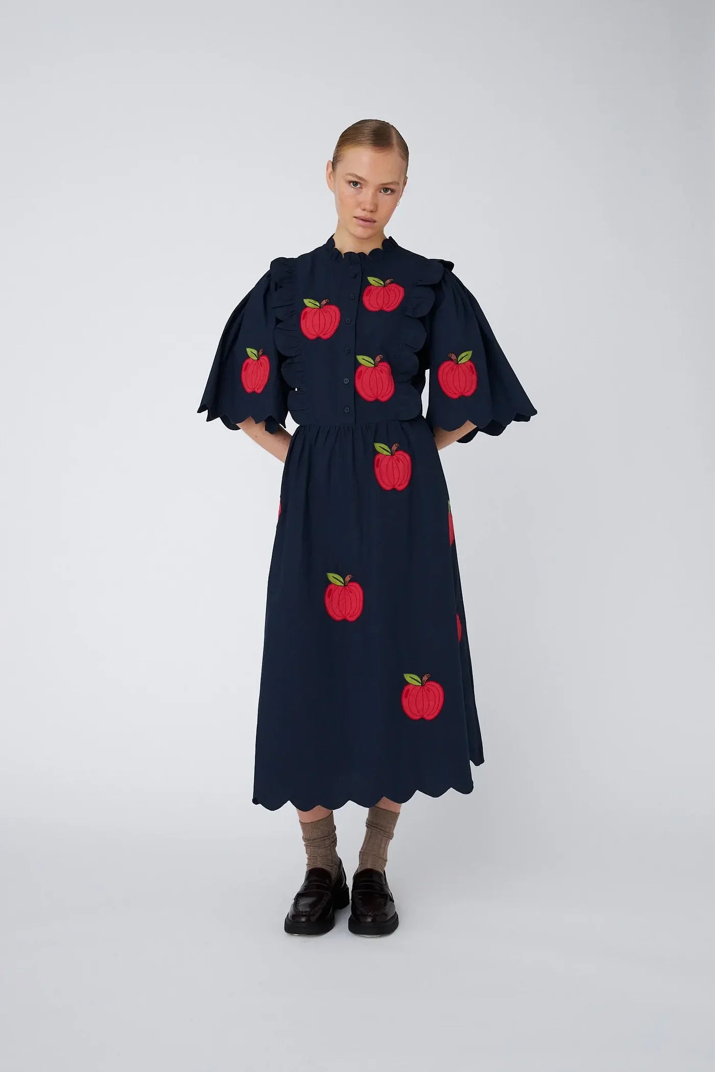 STELLA NOVA Embroidered cotton midi dress