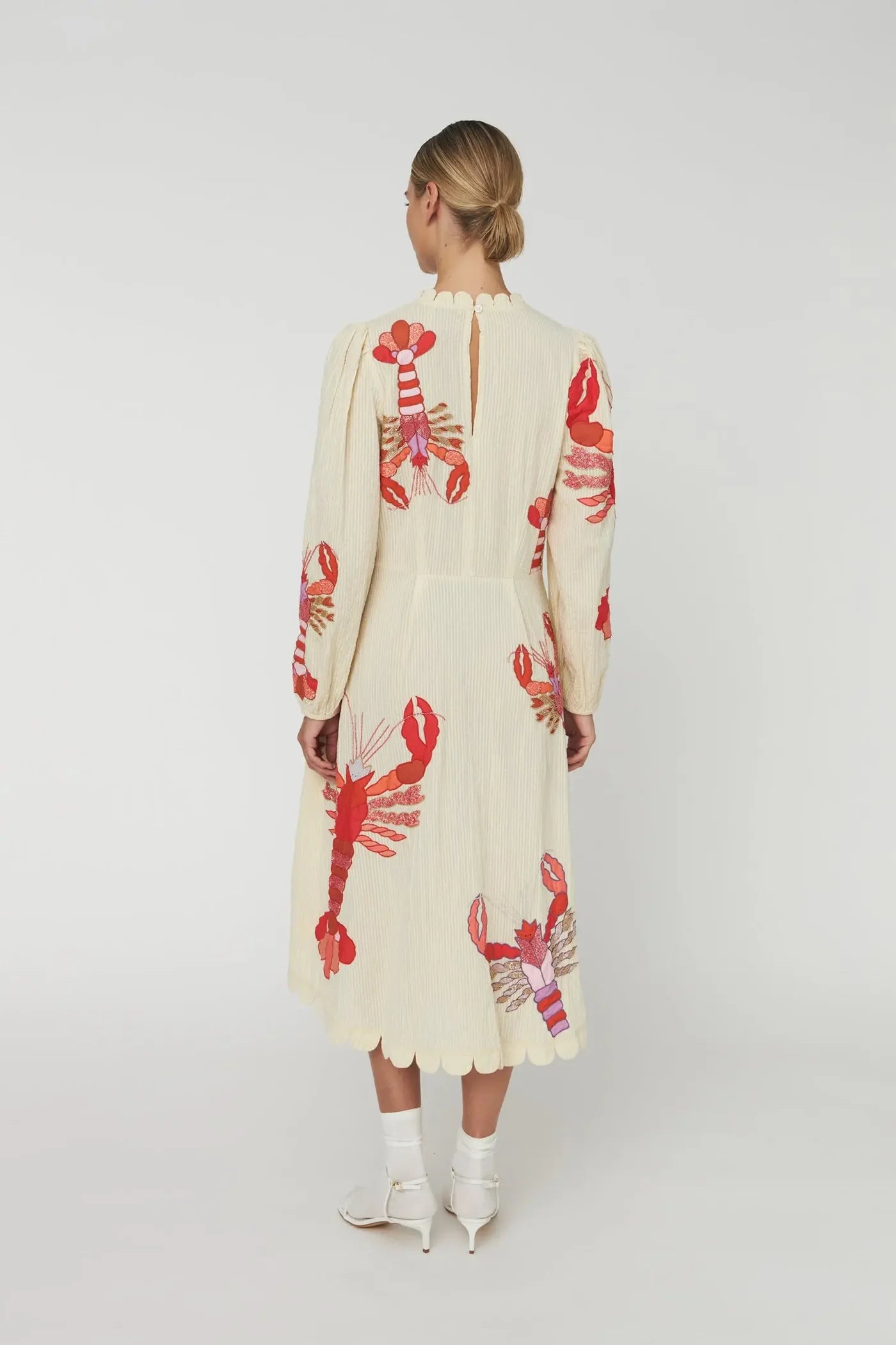 STELLA NOVA Embroidered Midi Dress "Lobster" creme