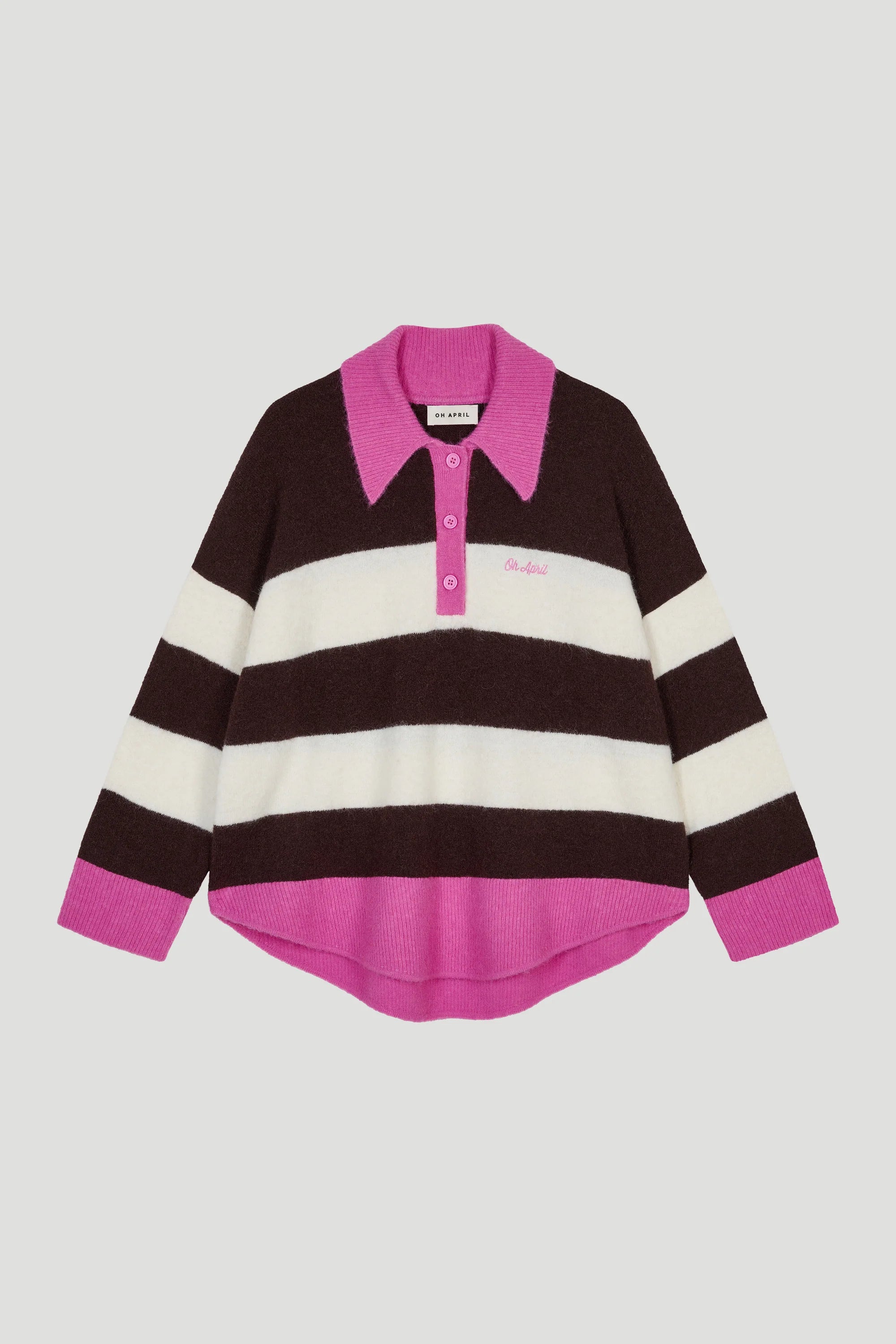 OH APRIL Knit Polo "Maya" truffle stripe