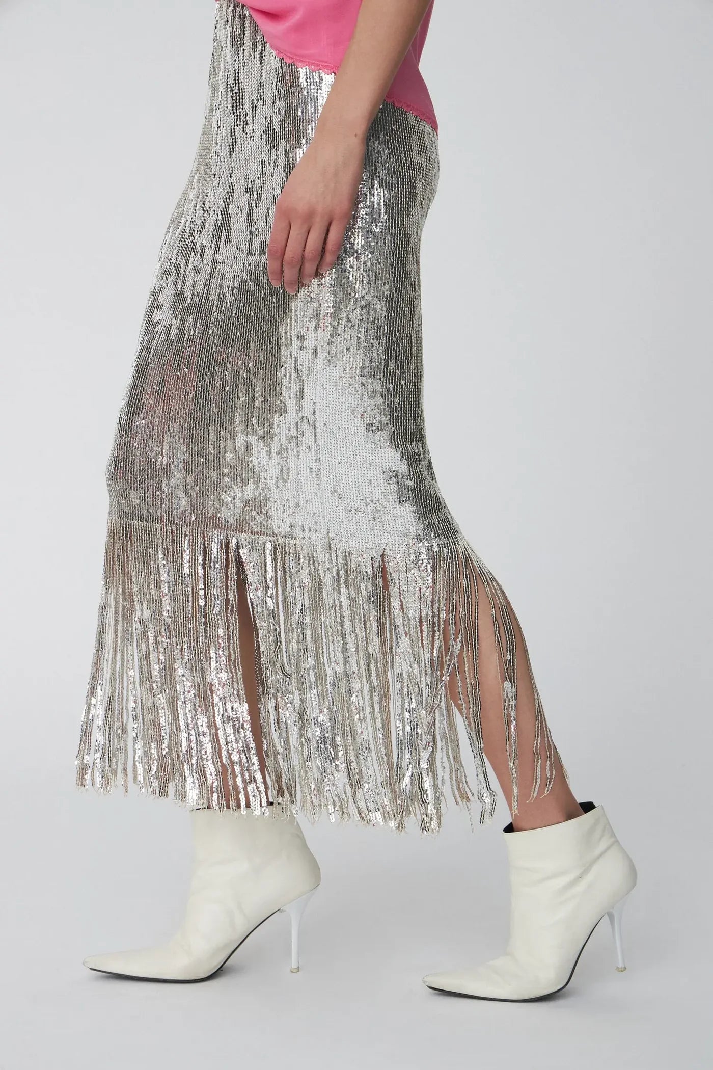 STELLA NOVA Skirt "sequins fringes" silver