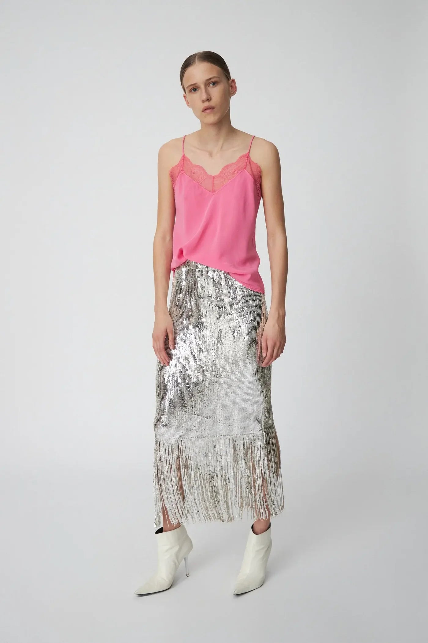 STELLA NOVA Skirt "sequins fringes" silver