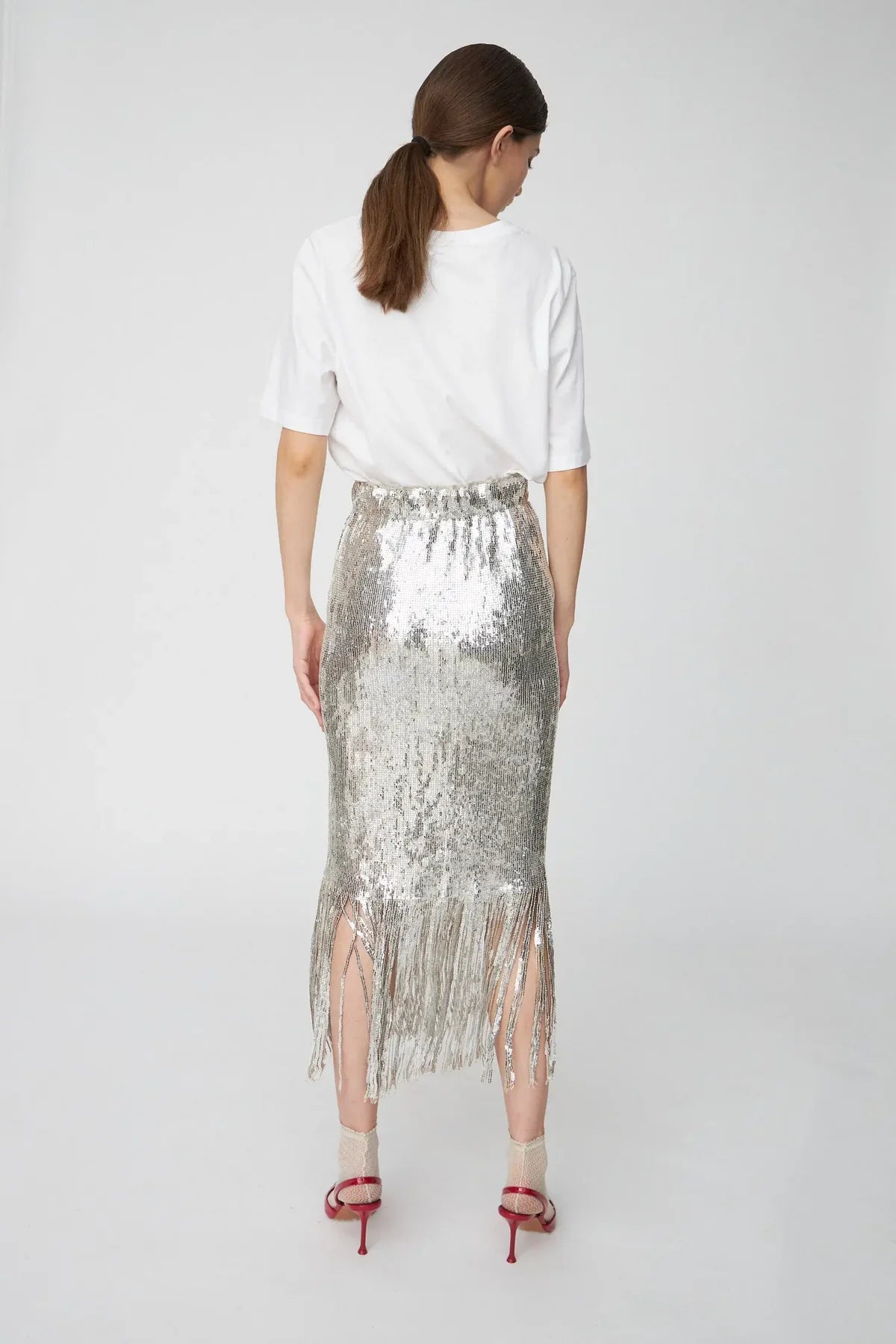 STELLA NOVA Skirt "sequins fringes" silver