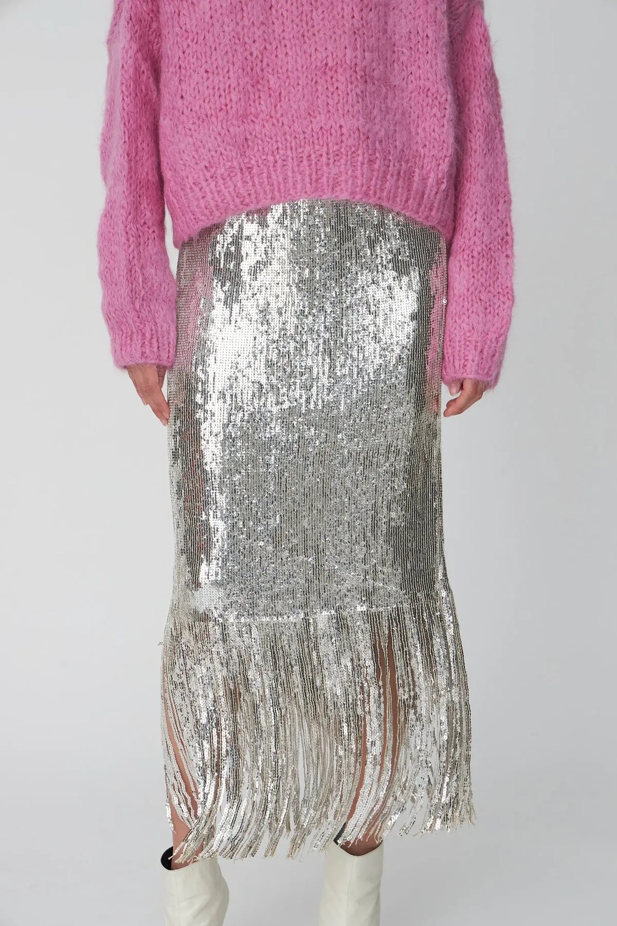 STELLA NOVA Skirt "sequins fringes" silver