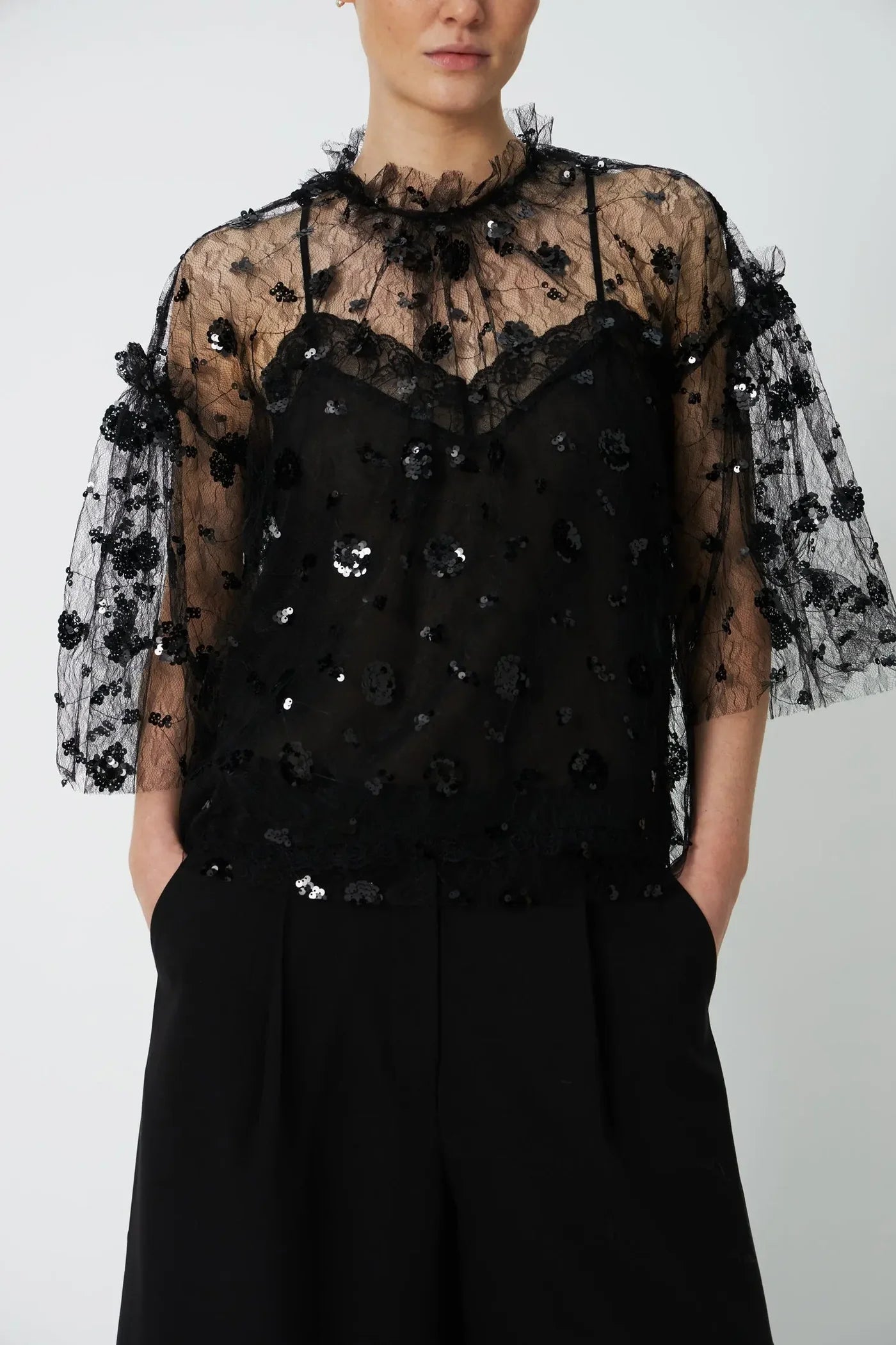 STELLA NOVA Blouse "Sequins Mesh" black