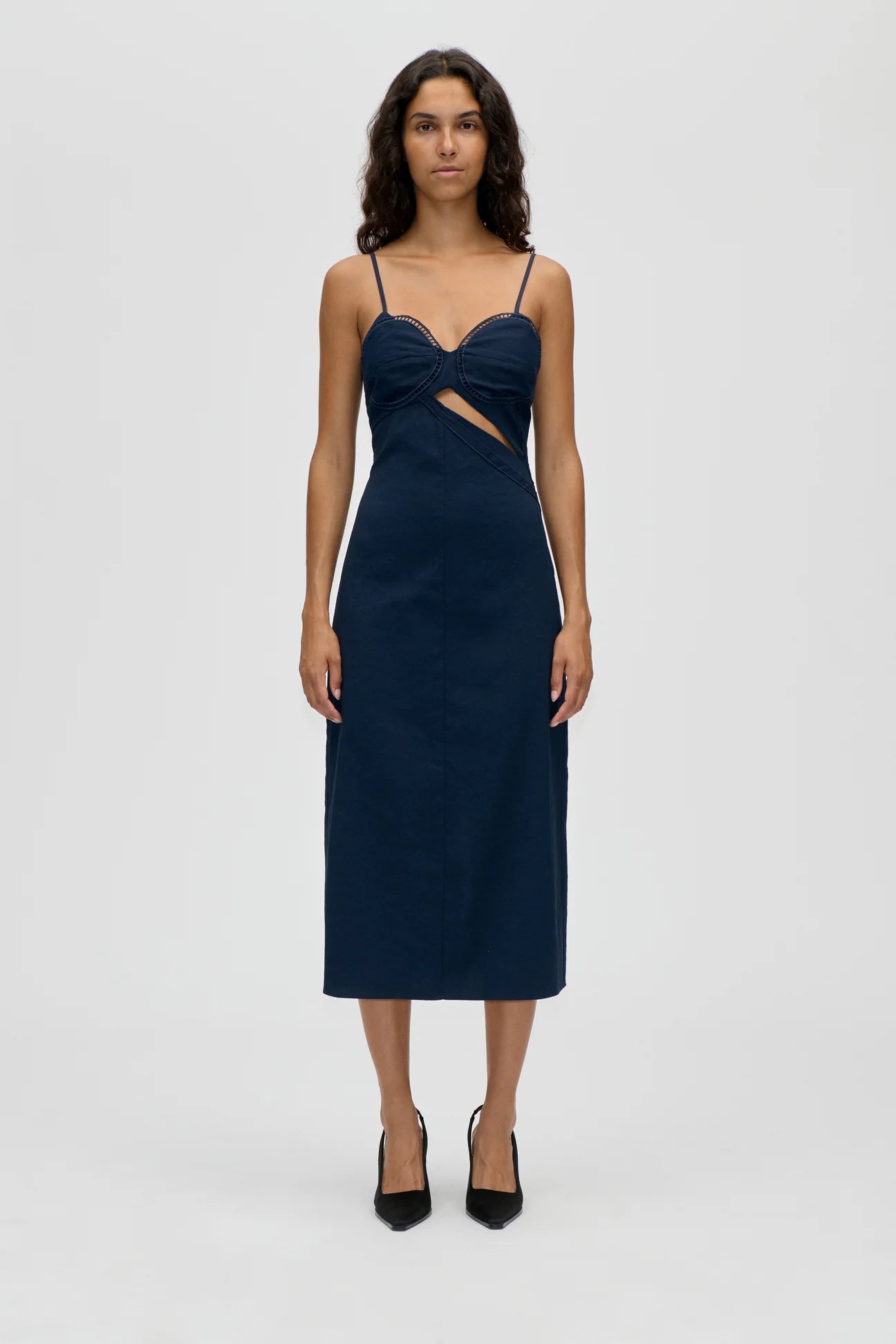 STINE GOYA Dress "Strap Eyelet Midi" navy