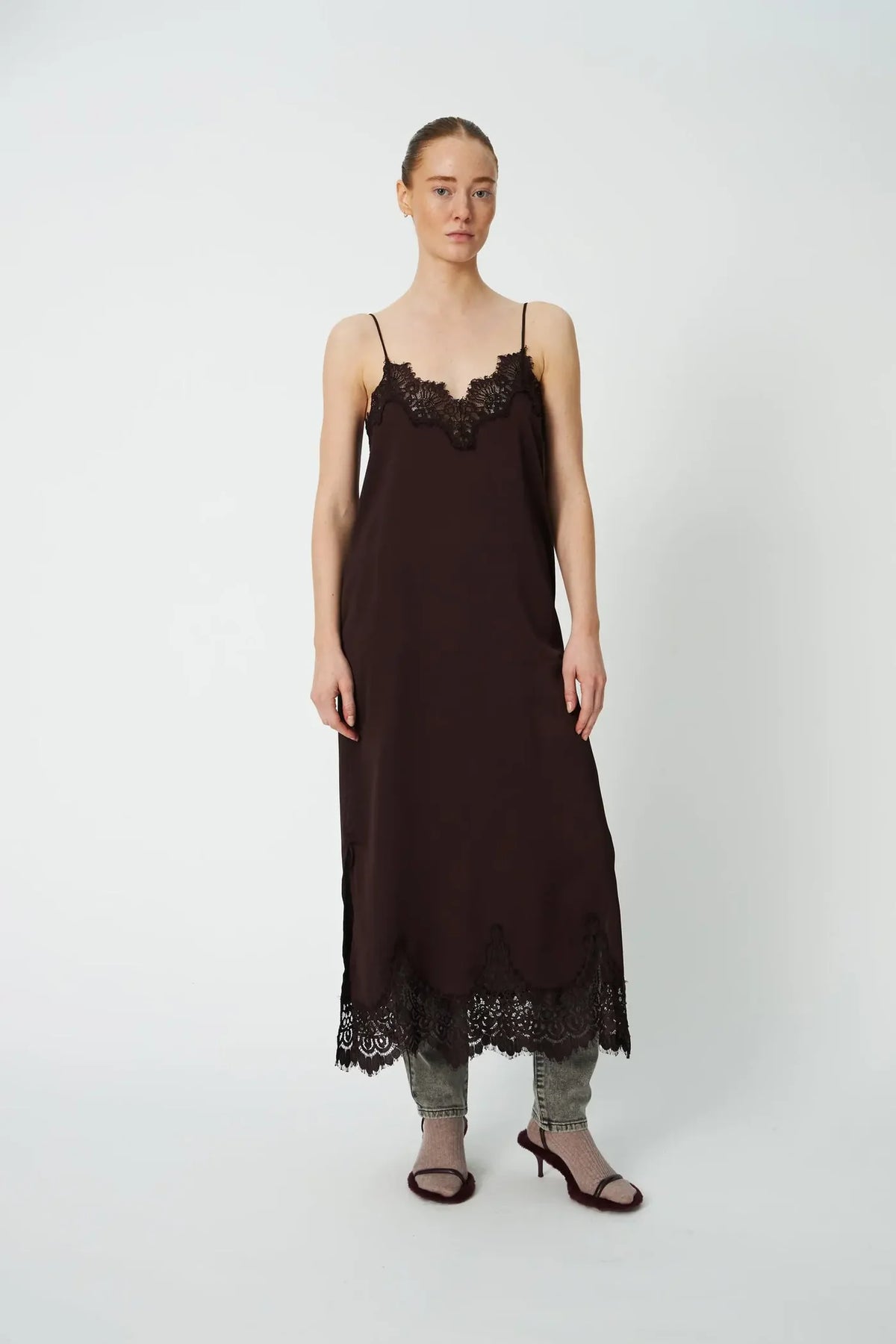 STELLA NOVA Dress "Underlayer Lace" dark brown