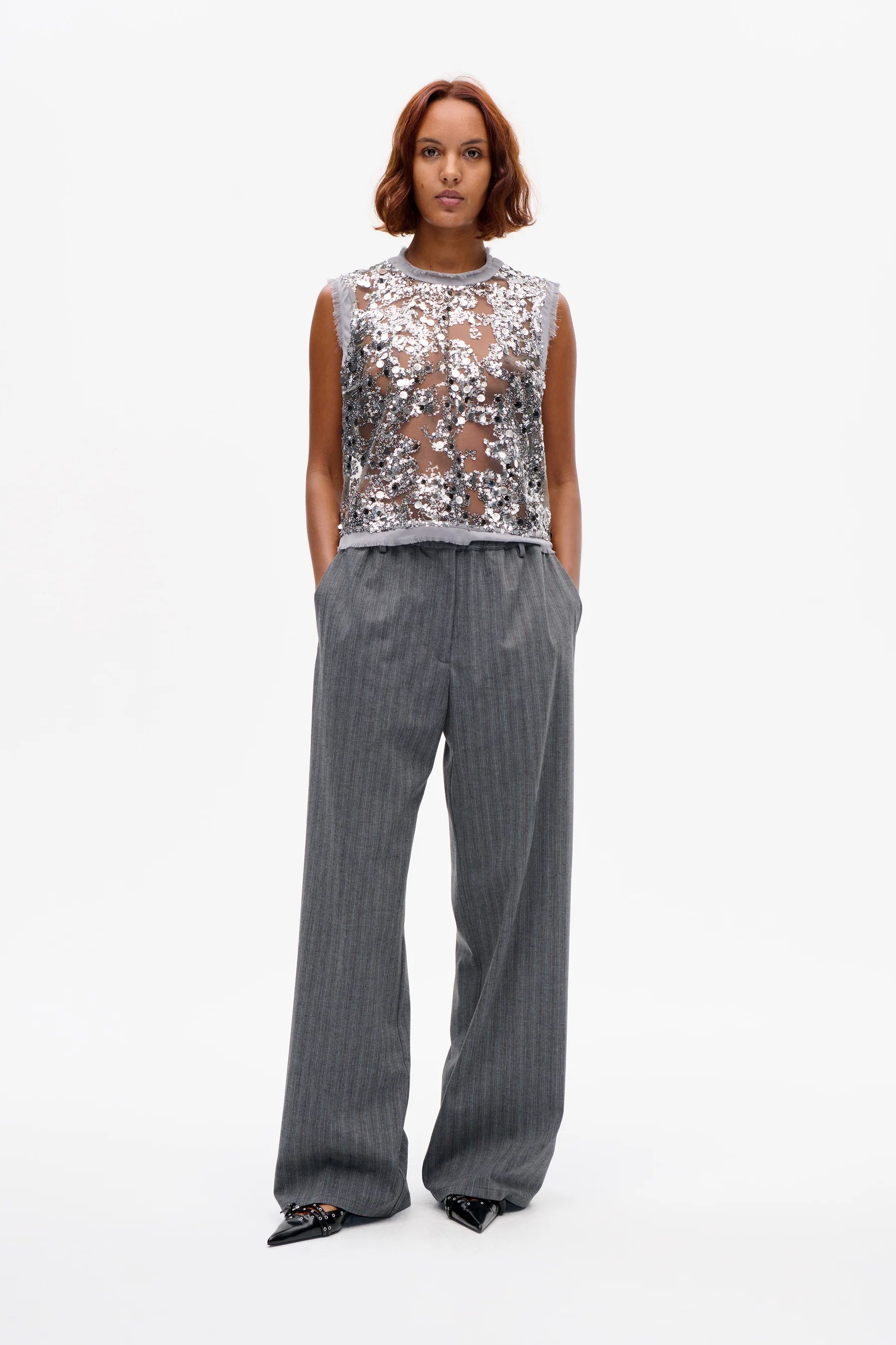 BAUM & PFERDGARTEN Top "Manira" grey sequins