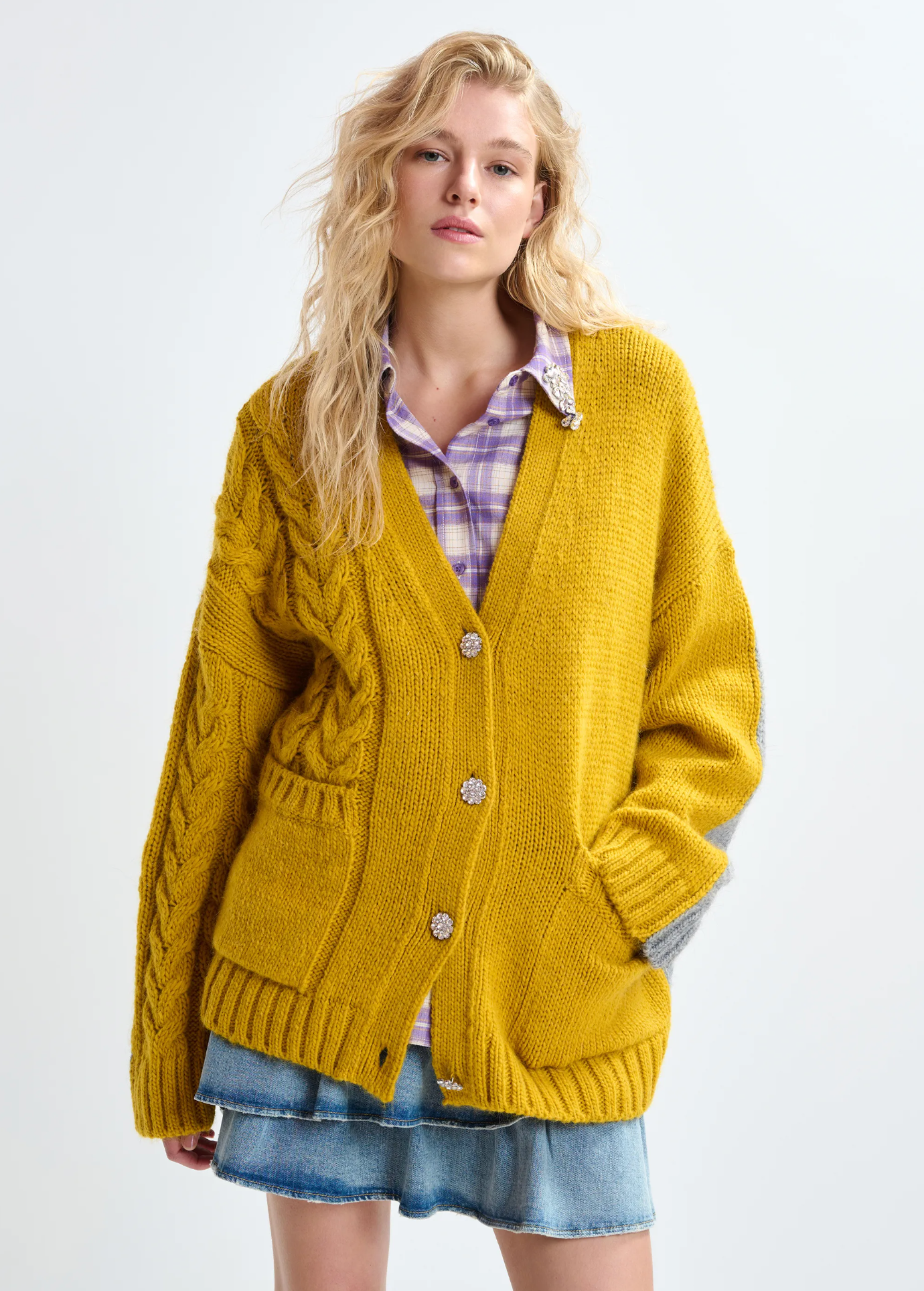 ESSENTIEL ANTWERP Cardigan "Jokes" ochre/grey