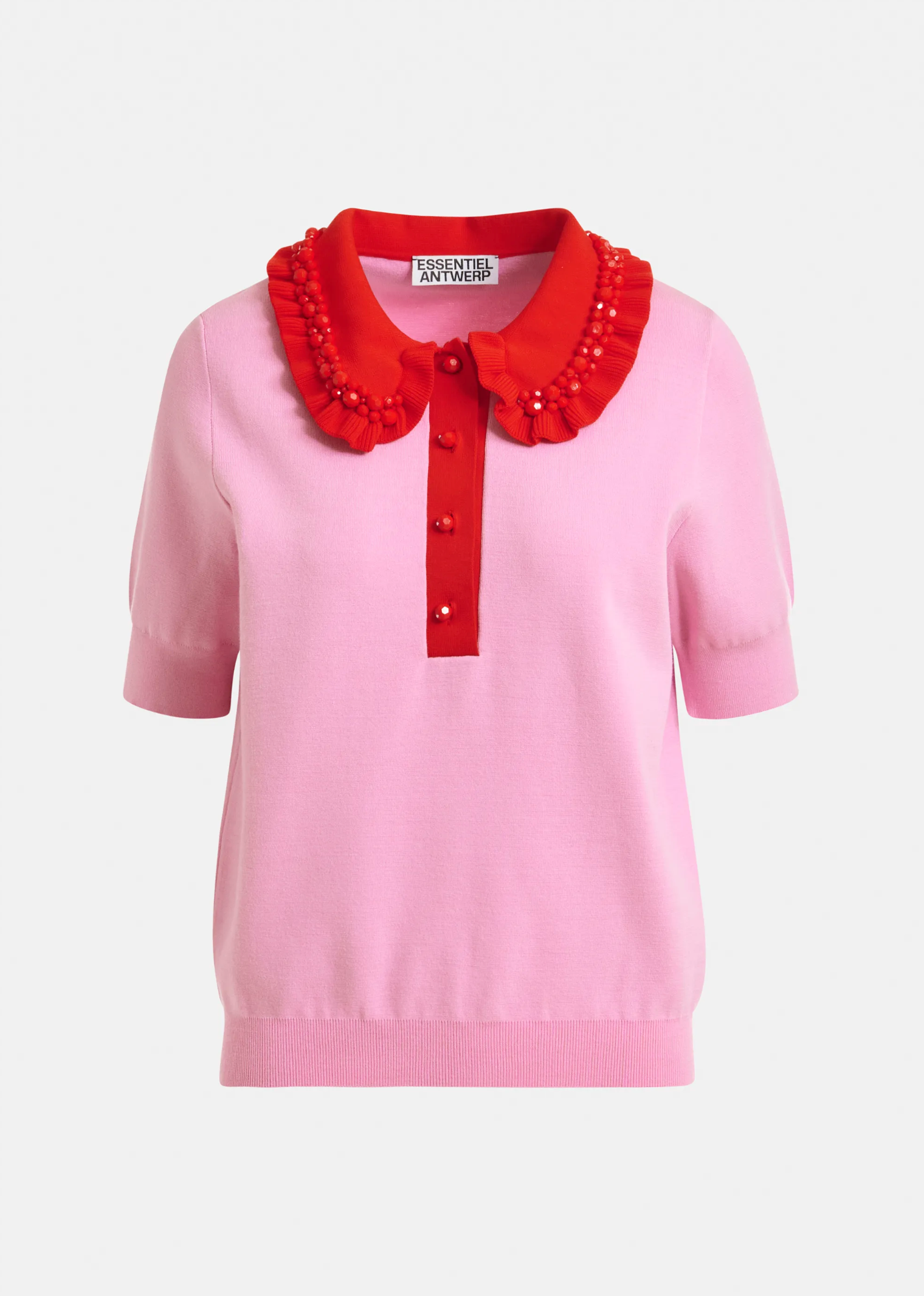 ESSENTIEL ANTWERP Knit Polo "Jewelry" cotton candy