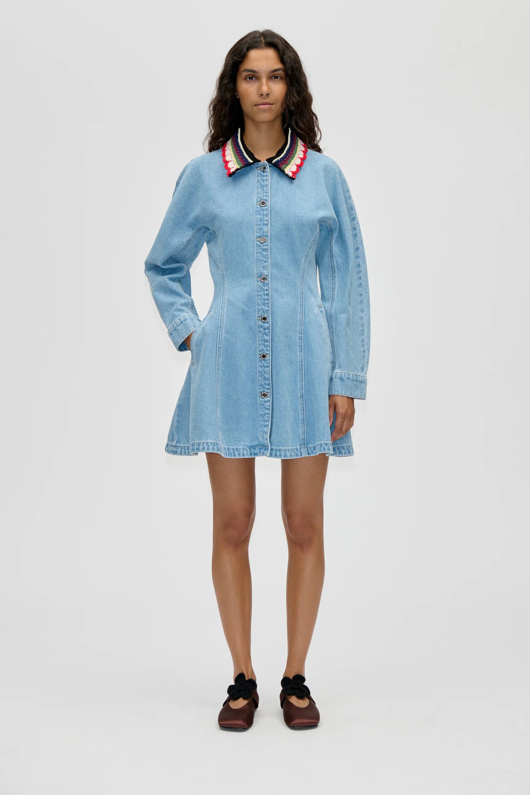 STINE GOYA Mini dress collared, denim blue