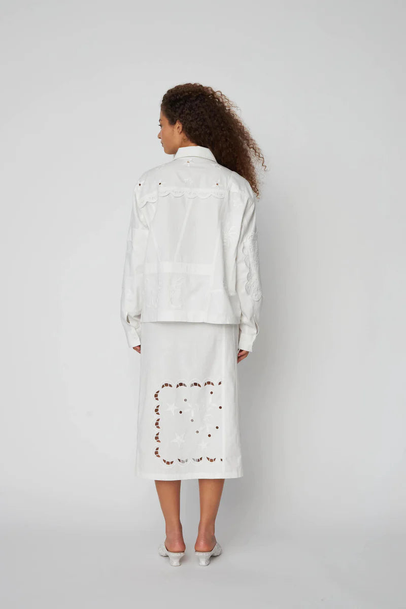 Stella Nova Shirt Jacket Elements Embroidered white