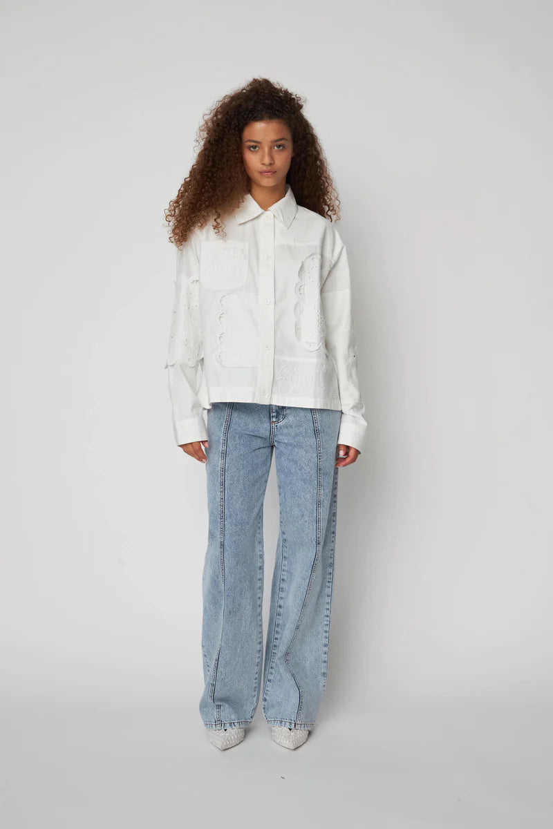Stella Nova Shirt Jacket Elements Embroidered white