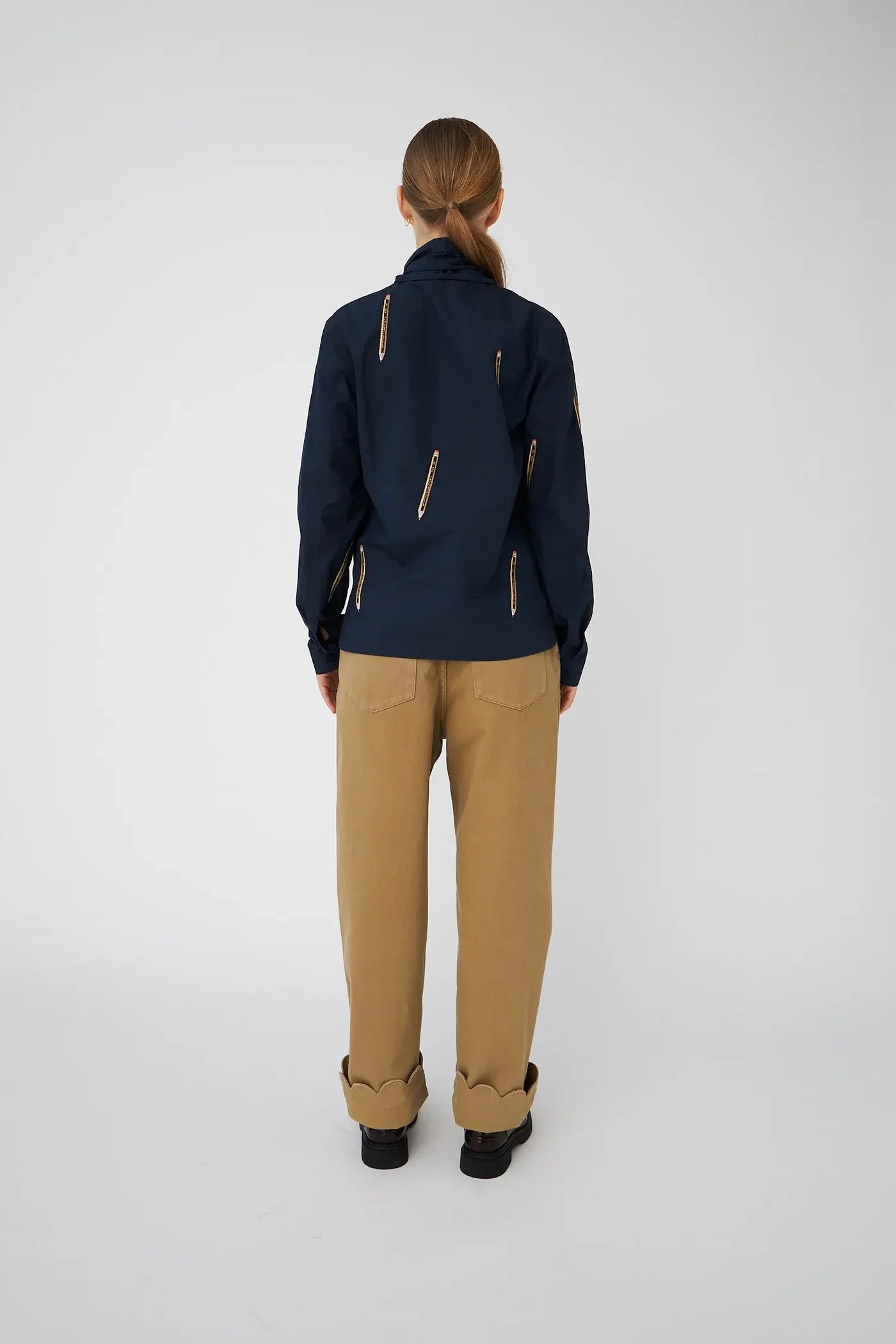 STELLA NOVA Embroidered cotton bow shirt navy