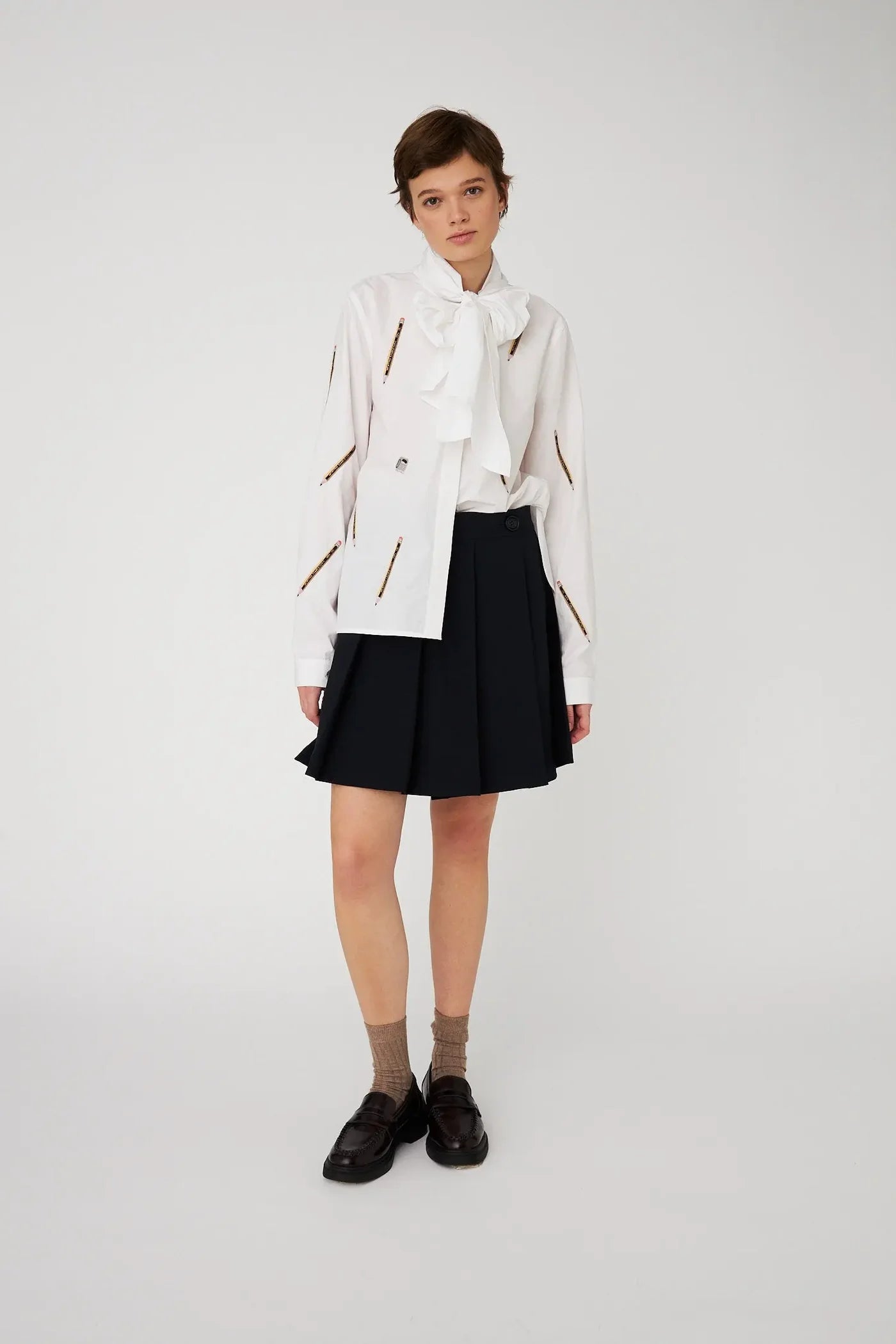 STELLA NOVA Embroidered cotton bow shirt white