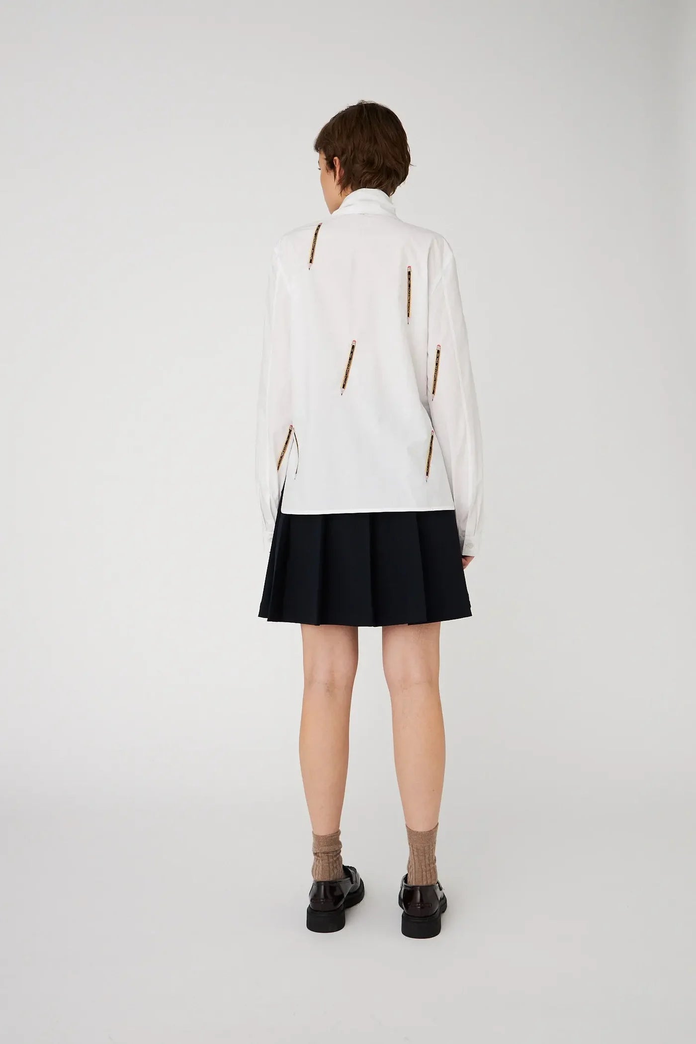 STELLA NOVA Embroidered cotton bow shirt white
