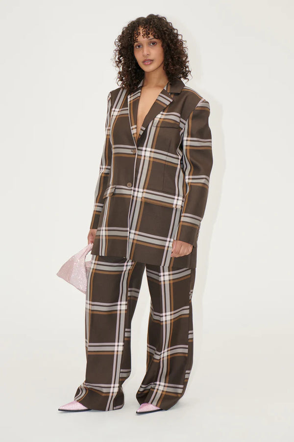 Stine Goya Front Pleat Long Straight Pants - Weaved Checks