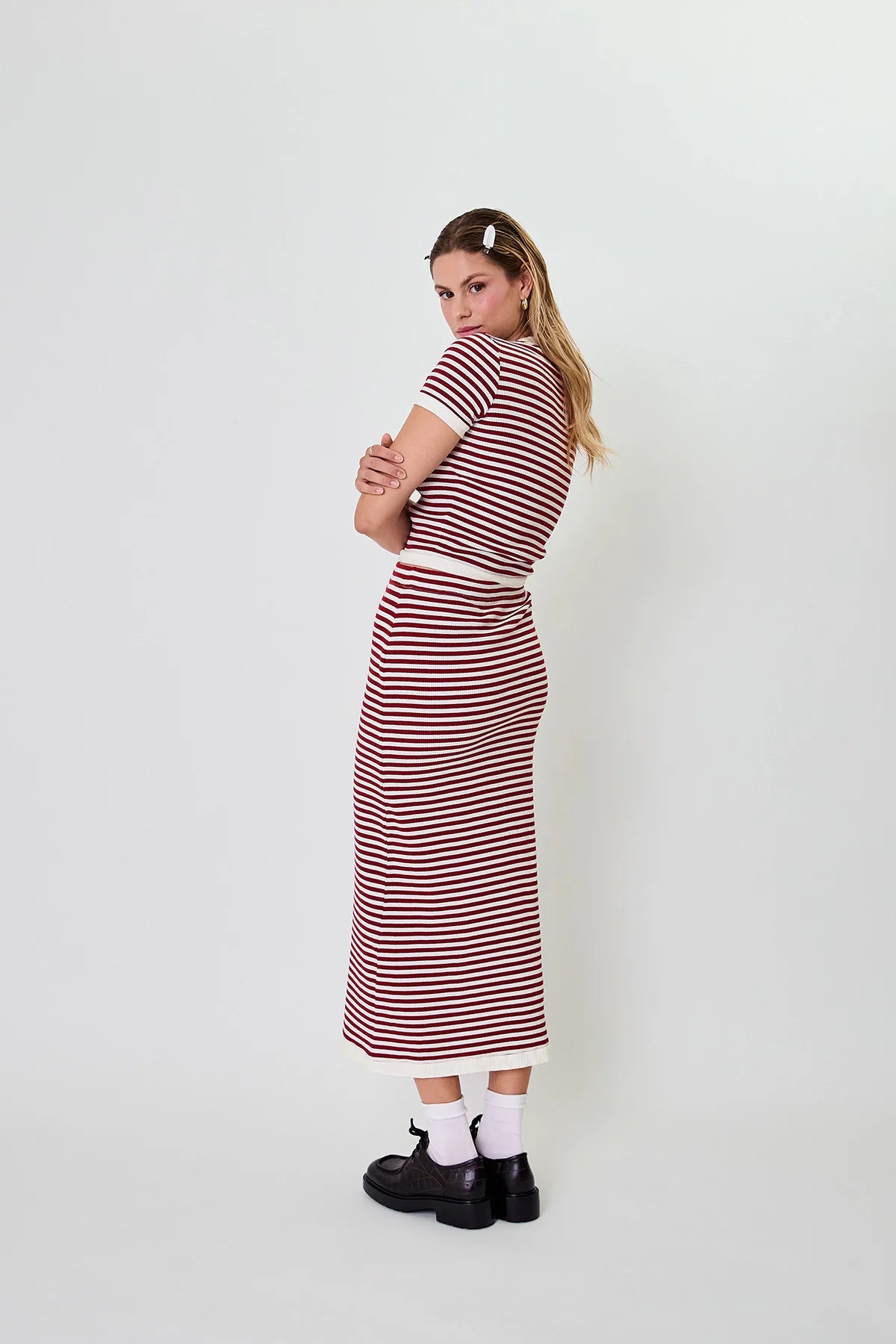 OH APRIL Top "Nuala" striped cherrywood