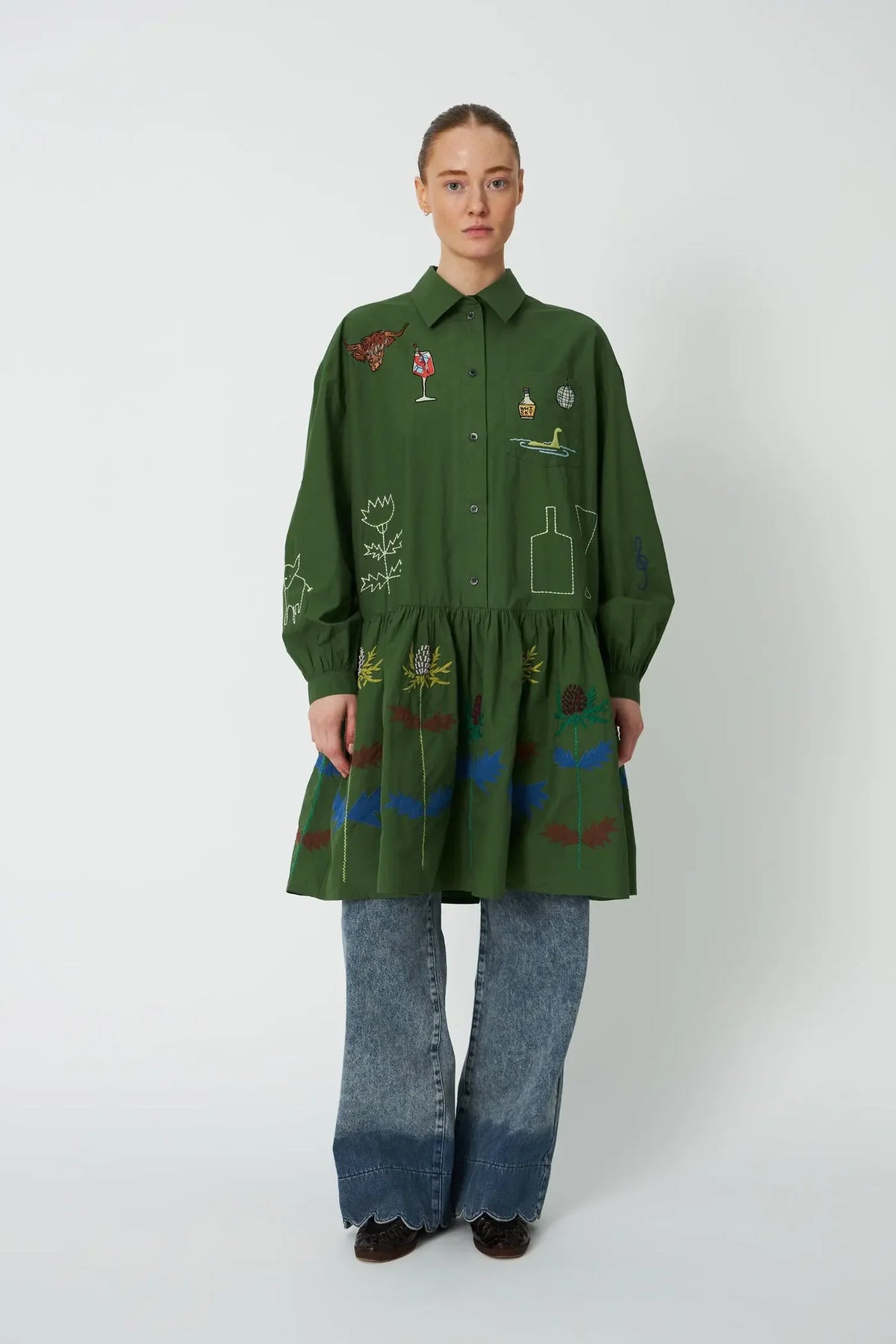 STELLA NOVA Dress "Small embroidery" green leaf