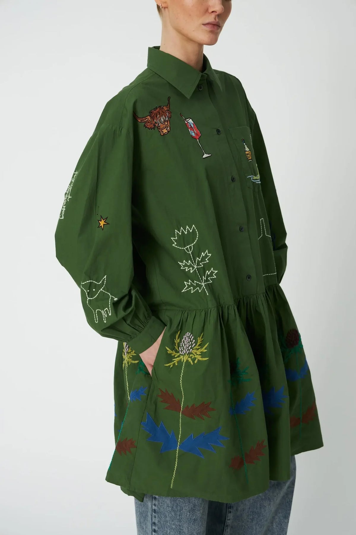 STELLA NOVA Dress "Small embroidery" green leaf