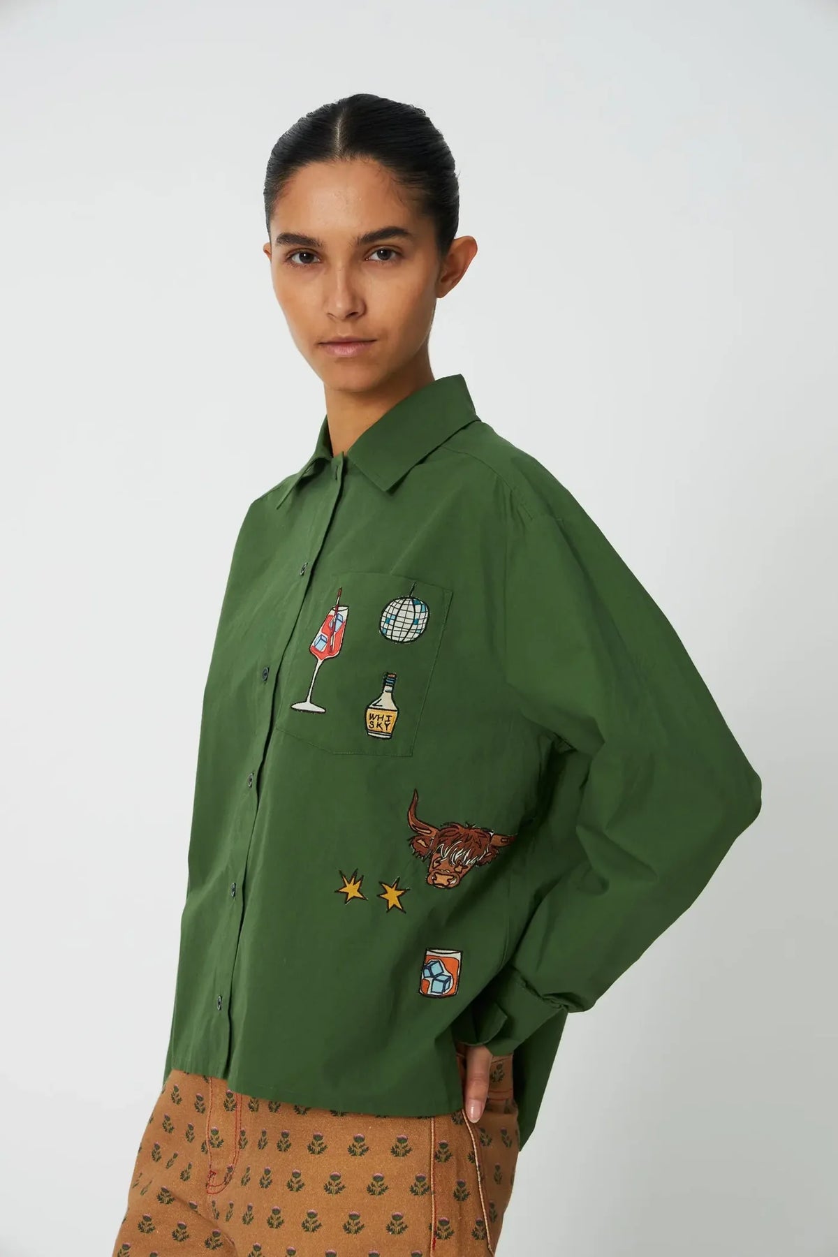 STELLA NOVA Shirt "Small embroidery" green leaf