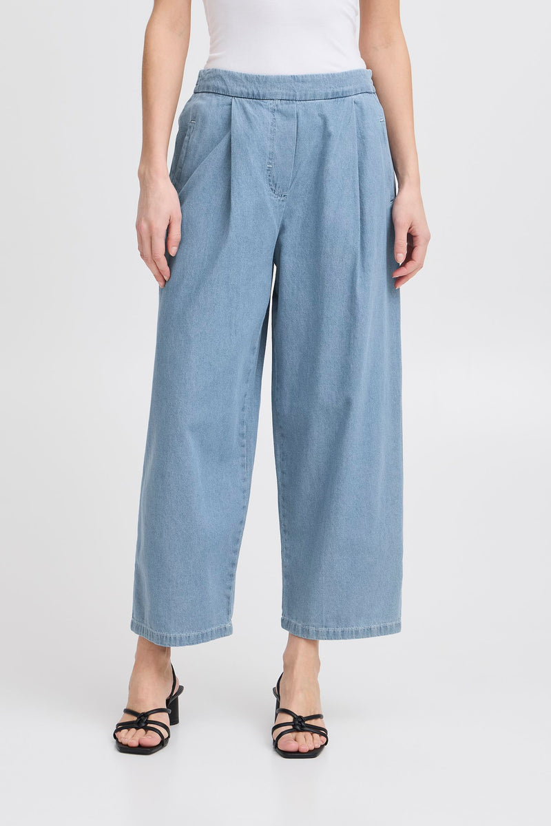 Ichi Pants Culotte light blue denim