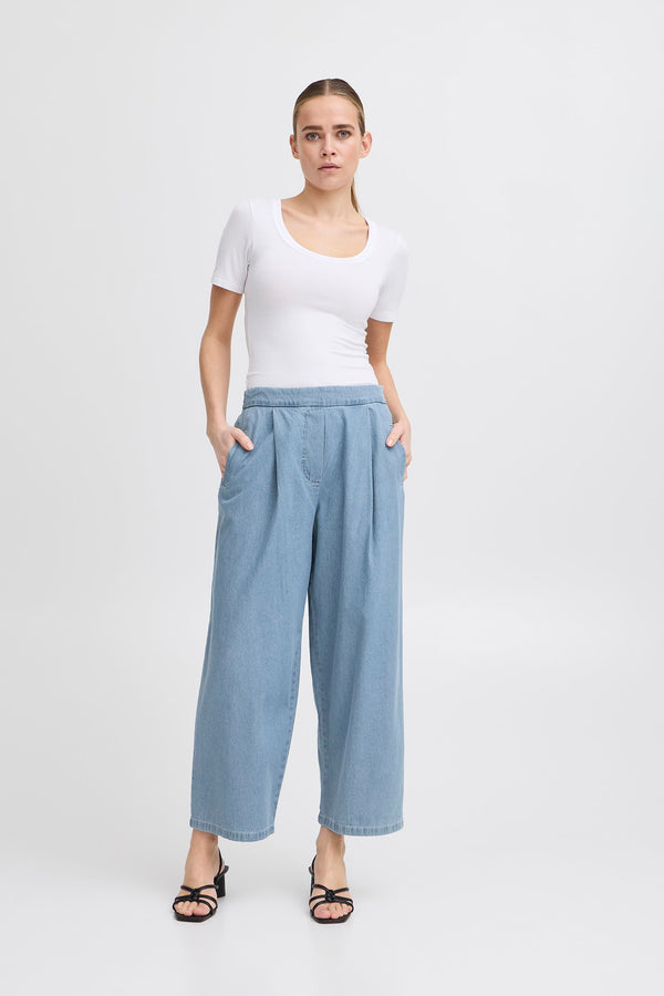 Ichi Pants Culotte light blue denim