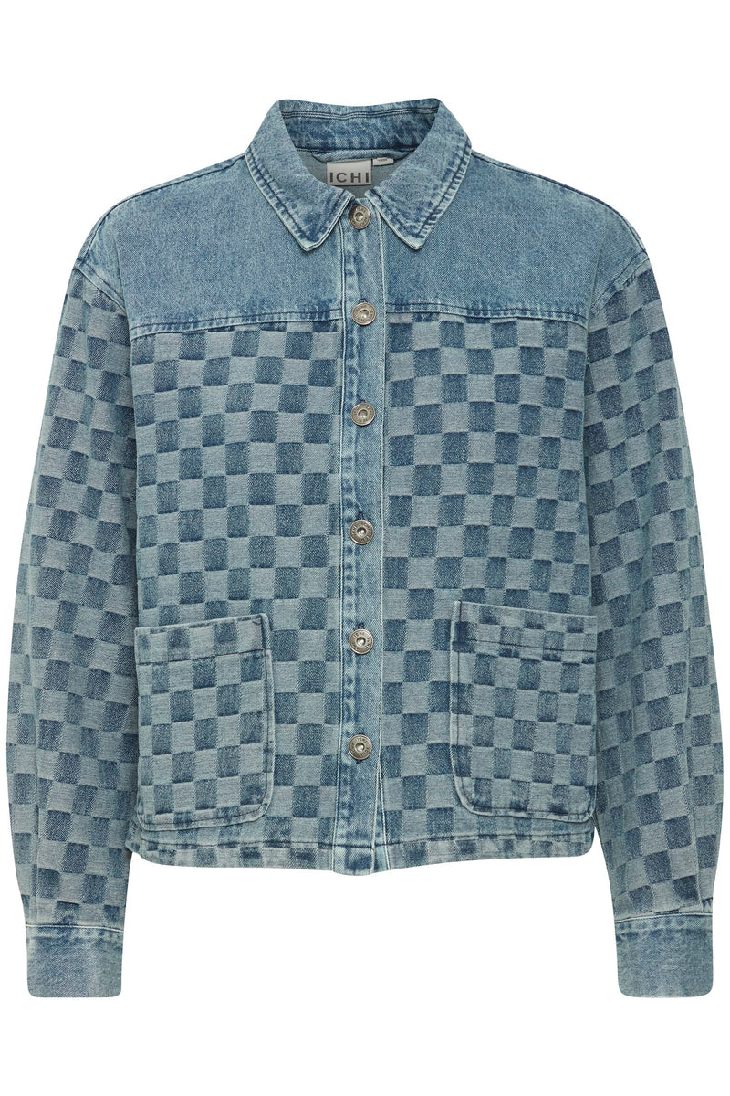 Ichi Jacket Chekie Washed Blue