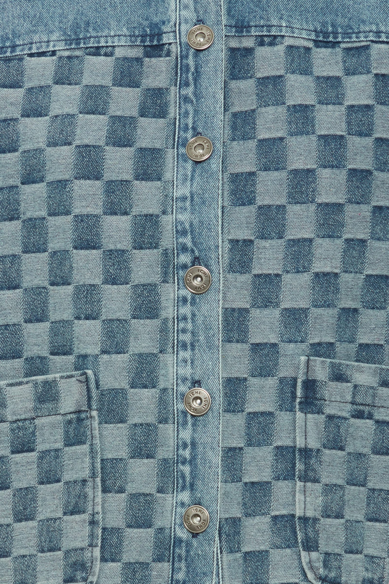 Ichi Jacket Chekie Washed Blue