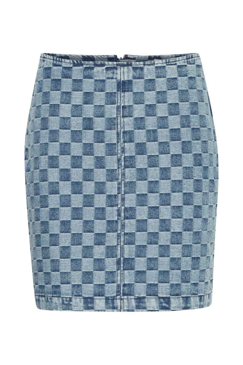 Ichi Skirt Chekie Washed Blue,