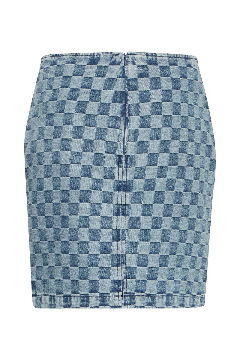 Ichi Skirt Chekie Washed Blue,