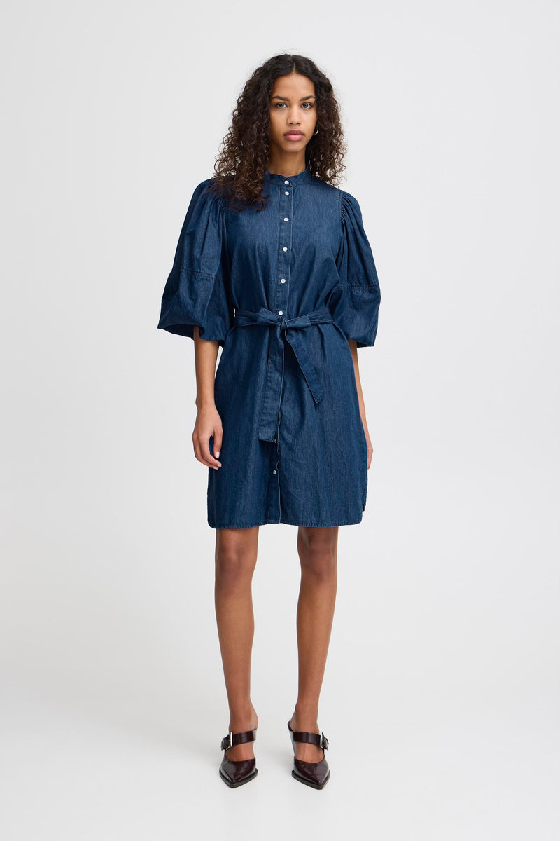 Ichi Dress Borgie Washed Dark Blue